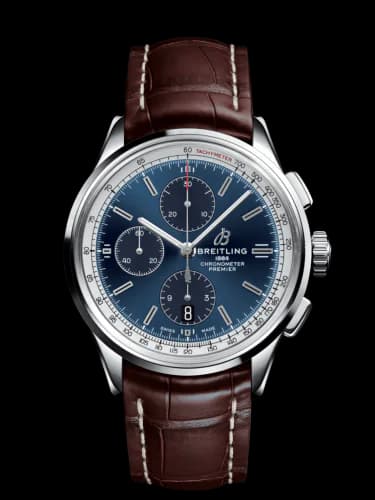 Premier Chronograph 42 Stainless Steel / Blue / Croco Brown / Tang