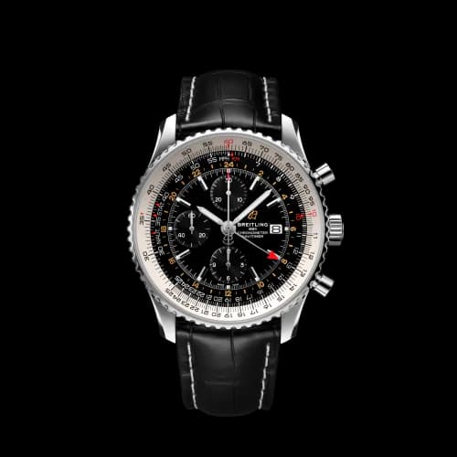 Navitimer 1 Chronograph GMT Stainless Steel / Black / Croco / Folding