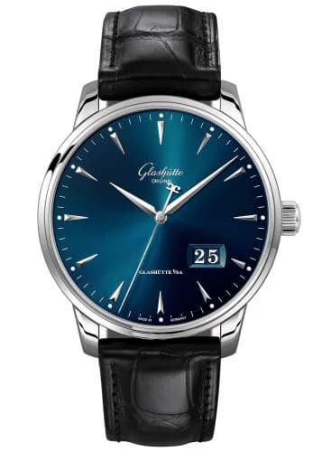 Senator Excellence Panorama Date Stainless Steel / Blue / Alligator - Folding