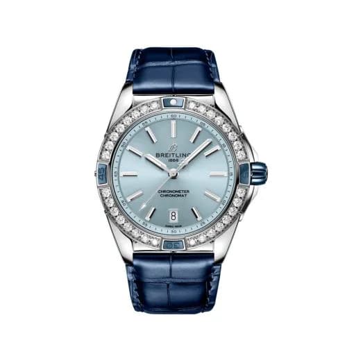 Super Chronomat 38 Stainless Steel / Ice Blue / Alligator