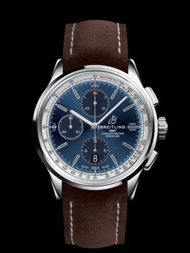 Premier Chronograph 42 Stainless Steel / Blue / Nubuck Brown / Tang