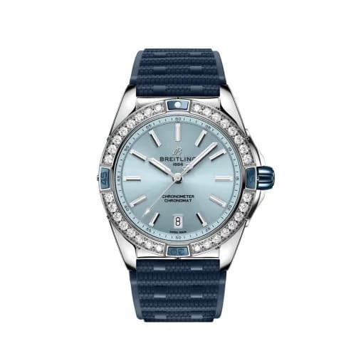 Super Chronomat 38 Stainless Steel / Ice Blue / Rubber Rouleaux