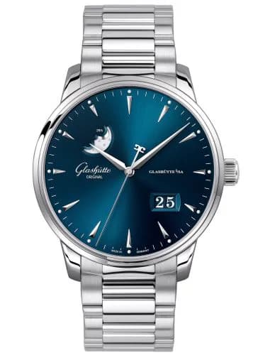 Senator Excellence Panorama Date Moonphase Stainless Steel / Blue / Bracelet