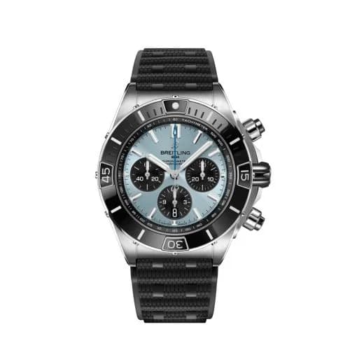 Chronomat B01 44 Stainless Steel - Platinum / Ice Blue / Rubber Rouleaux