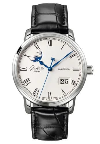 Senator Panorama Date Moon Phase Stainless Steel / Silver / Alligator / Folding