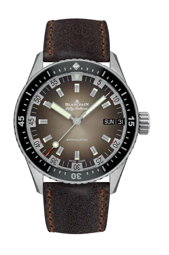 Fifty Fathoms Bathygraphe Jour Date 70’ Stainless Steel / Brown / Darkbrown Calf