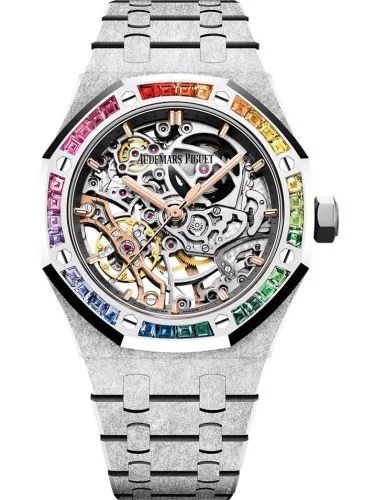 Royal Oak 37 Double Balance Wheel Openworked Frosted White Gold / Rainbow