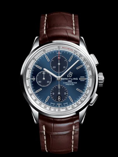 Premier Chronograph 42 Stainless Steel / Blue / Croco Brown / Tang