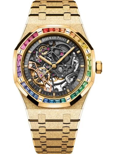 Royal Oak 41 Double Balance Wheel Openworked Frosted Yellow Gold - Rainbow