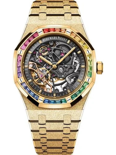 Royal Oak 41 Double Balance Wheel Openworked Frosted Yellow Gold - Rainbow