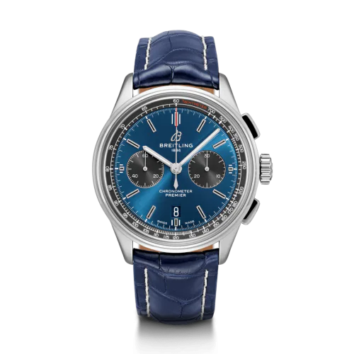 Premier B01 Chronograph 42 Stainless Steel / Blue / Croco / Folding