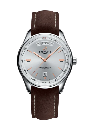 Premier Automatic Day & Date 40 Stainless Steel / Silver / Nubuck Brown / Tang