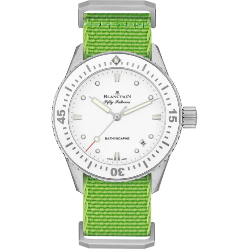 Fifty Fathoms Bathyscaphe Stainless Steel / White / Green Nato