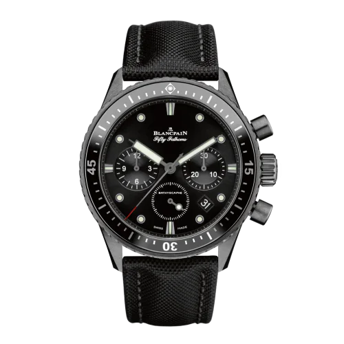 Fifty Fathoms Bathyscaphe Flyback Chronograph Black Ceramic / Black / Black Canvas