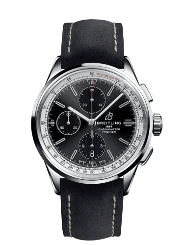 Premier Chronograph 42 Stainless Steel / Black / Nubuck Black / Folding