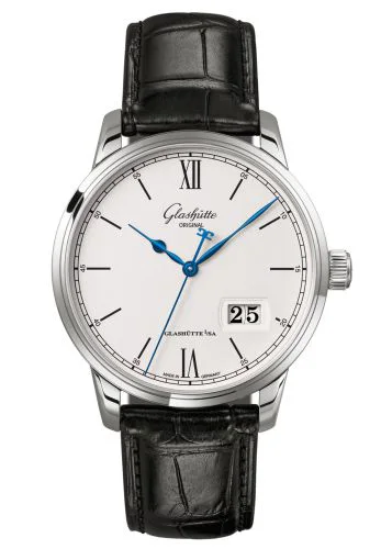 Senator Excellence Panorama Date Stainless Steel / Silver / Alligator /  Folding