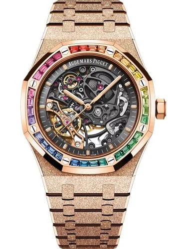 Royal Oak 41 Double Balance Wheel Openworked Frosted Pink Gold - Rainbow