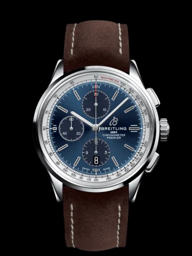 Premier Chronograph 42 Stainless Steel / Blue / Nubuck Brown / Folding