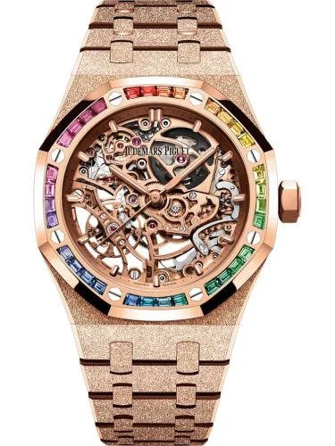 Royal Oak 37 Double Balance Wheel Openworked Frosted Pink Gold / Rainbow