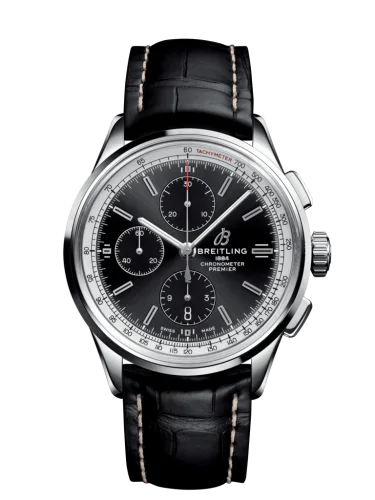 Premier Chronograph 42 Stainless Steel / Black / Croco Black / Folding