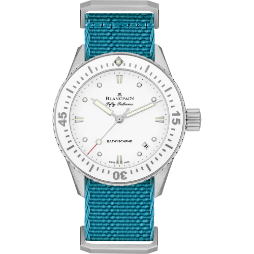 Fifty Fathoms Bathyscaphe Stainless Steel / White / Baby Blue Nato