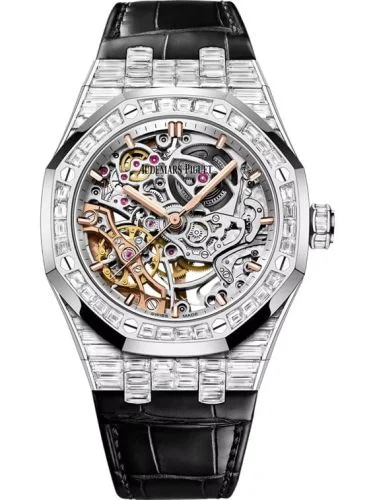Royal Oak 37 Double Balance Wheel Openworked  White Gold - Baguette / Strap
