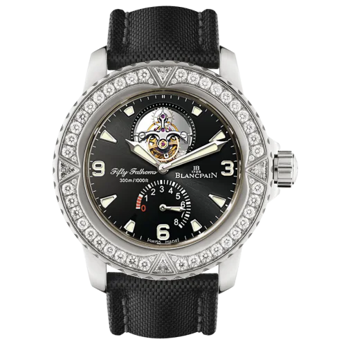 Fifty Fathoms Tourbillon 8 Jours White Gold / Diamonds / Black Canvas