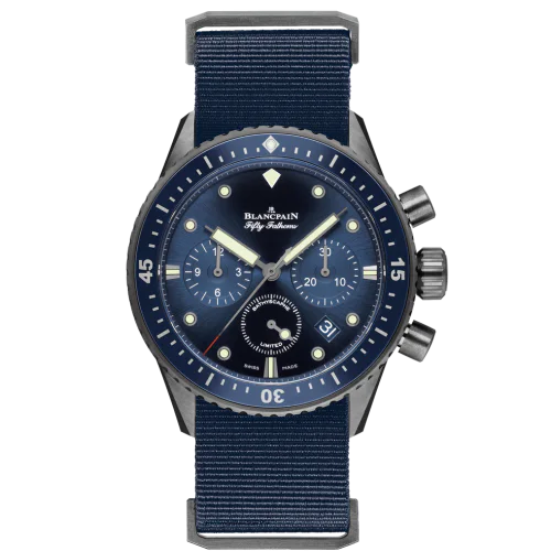 Fifty Fathoms Bathyscaphe Flyback Chronograph Grey Ceramic / Blue / Blue Nato