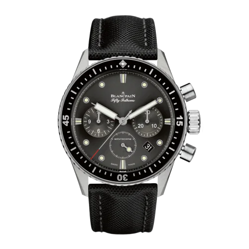 Fifty Fathoms Bathyscaphe Flyback Chronograph Stainless Steel / Grey / Black Canvas