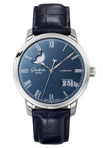Senator Panorama Date Moonphase Stainless Steel / Blue / Alligator / Pin