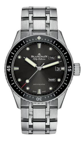 Fifty Fathoms Bathygraphe Quantième Annuel Black / Grey / Steel Bracelet