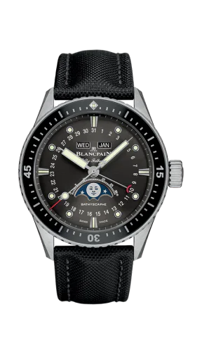 Fifty Fathoms Bathygraphe Quantième Complet Black / Grey / Black Canvas