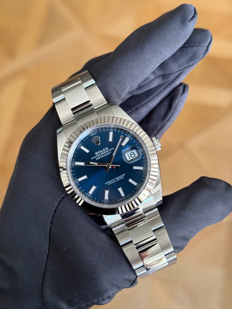 Rolex Datejust 41 Blue Dial Index Numerals Oyster Bracelet Box and Papers 2019, image 1 Rolex Datejust 41 Blue Dial Index Numerals Oyster Bracelet Box and Papers 2019, image 1
