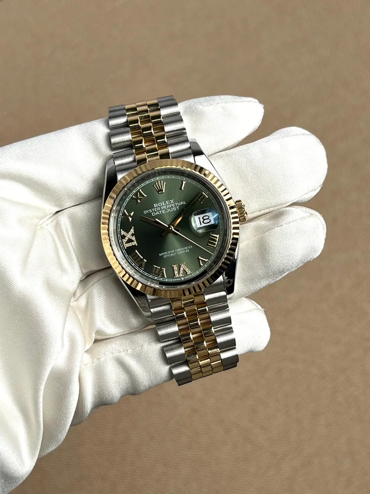 36mm Green Dial with Gem Set IX and VI Hour Marks Jubilee Bracelet, image 2 36mm Green Dial with Gem Set IX and VI Hour Marks Jubilee Bracelet, image 2