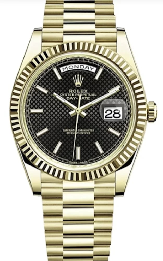 Rolex Day-Date 40 Black Diagonal Motif Index Dial, image 1 Rolex Day-Date 40 Black Diagonal Motif Index Dial, image 1