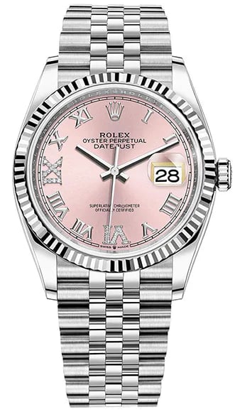 Rolex Datejust 36 Pink Dial Roman Numerals Diamonds Jubilee, image 1 Rolex Datejust 36 Pink Dial Roman Numerals Diamonds Jubilee, image 1