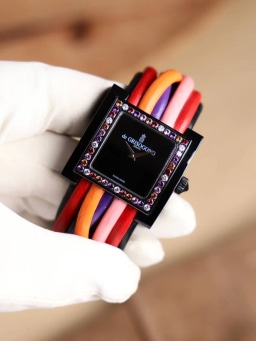 Allegra S12 Black PVD Steel with White/Orange/Pink Sapphires, image 1 Allegra S12 Black PVD Steel with White/Orange/Pink Sapphires, image 1