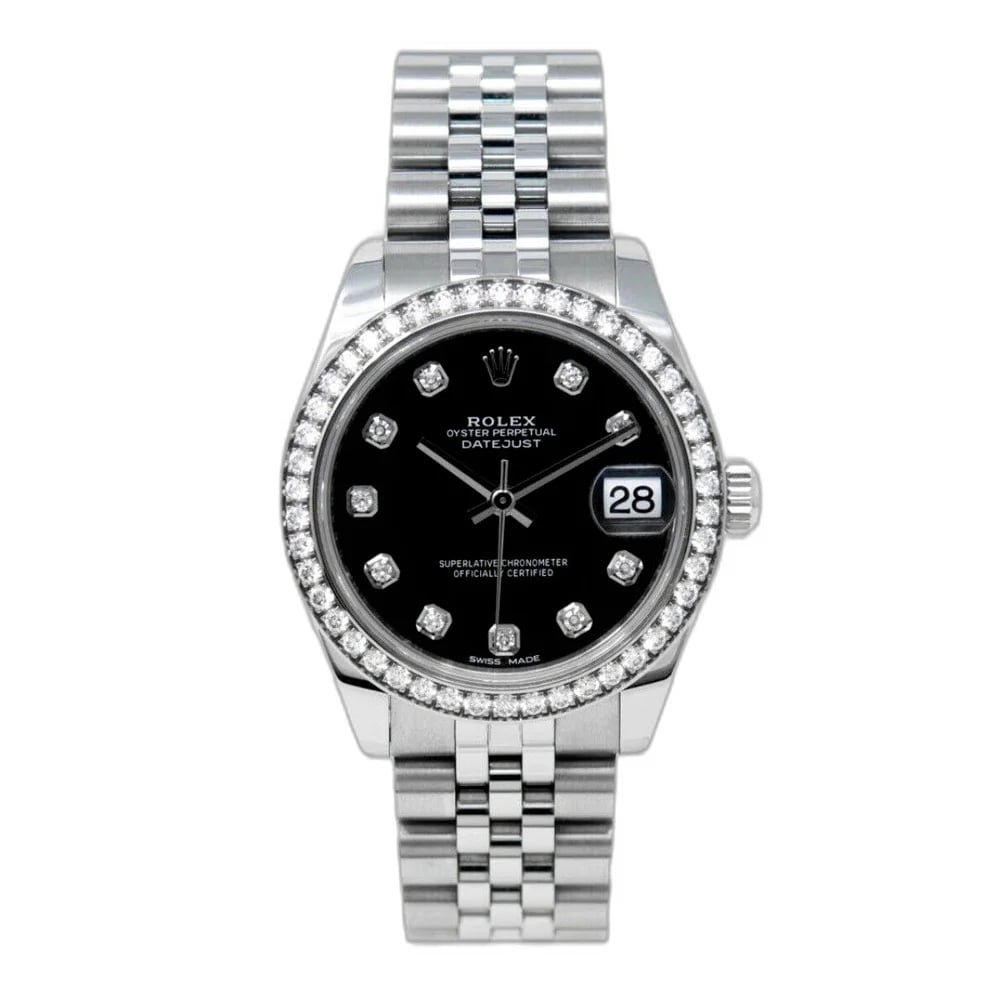 Rolex Datejust 31 Black dial with index & bezel diamonds Jubilee bracelet, image 1 Rolex Datejust 31 Black dial with index & bezel diamonds Jubilee bracelet, image 1