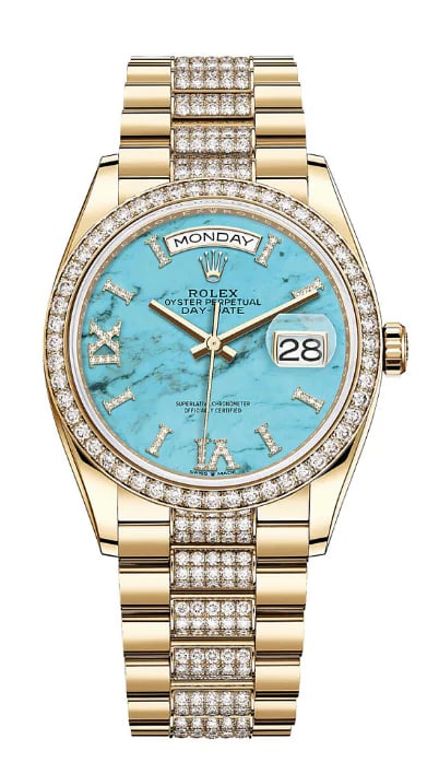 Rolex Day-Date 36 Turquoise Marble Diamond Bazel, image 1 Rolex Day-Date 36 Turquoise Marble Diamond Bazel, image 1