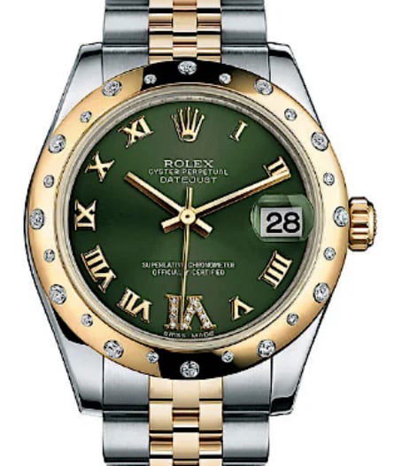 Rolex Datejust 31 Diamond Bezel Green Dial Roman Numerals, image 1 Rolex Datejust 31 Diamond Bezel Green Dial Roman Numerals, image 1