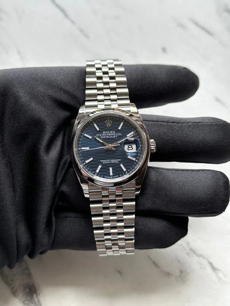 Rolex Datejust 36 Blue Motif Index Dial Jubilee, image 1 Rolex Datejust 36 Blue Motif Index Dial Jubilee, image 1