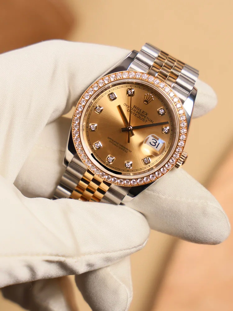 Champagne Motif Diamond Dial Diamond Bezel Jubilee Bracelet, image 1 Champagne Motif Diamond Dial Diamond Bezel Jubilee Bracelet, image 1